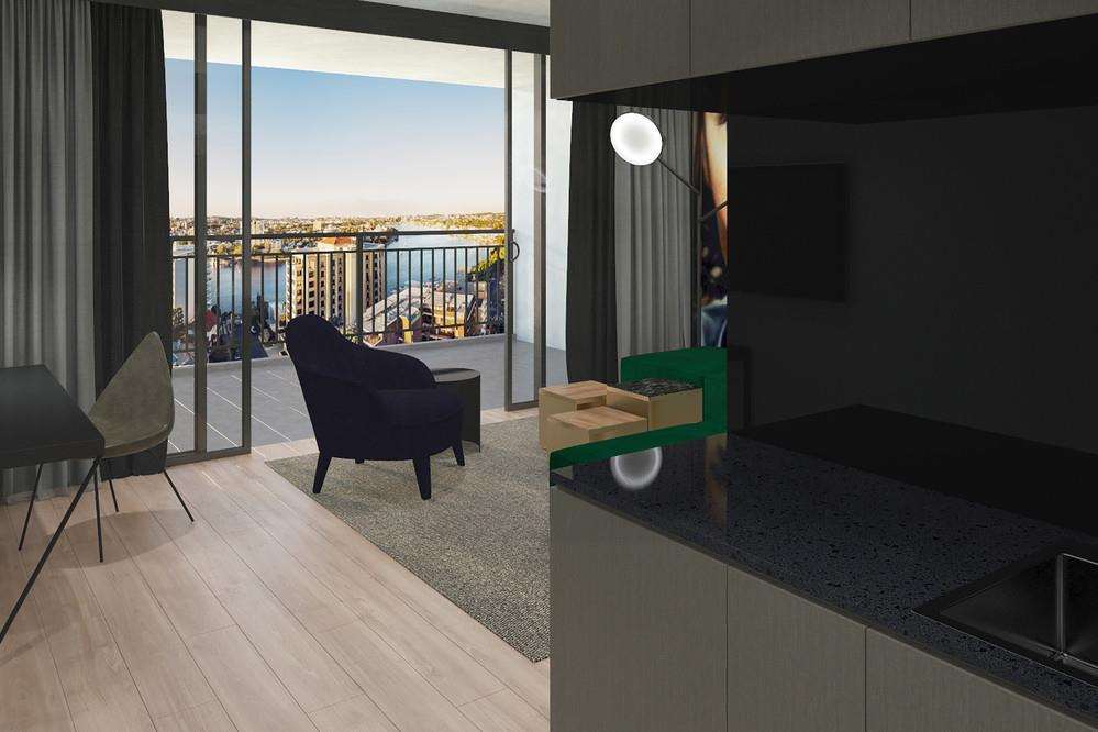 Crystalbrook Vincent Otel Brisbane Oda fotoğraf Interior of a typical apartment